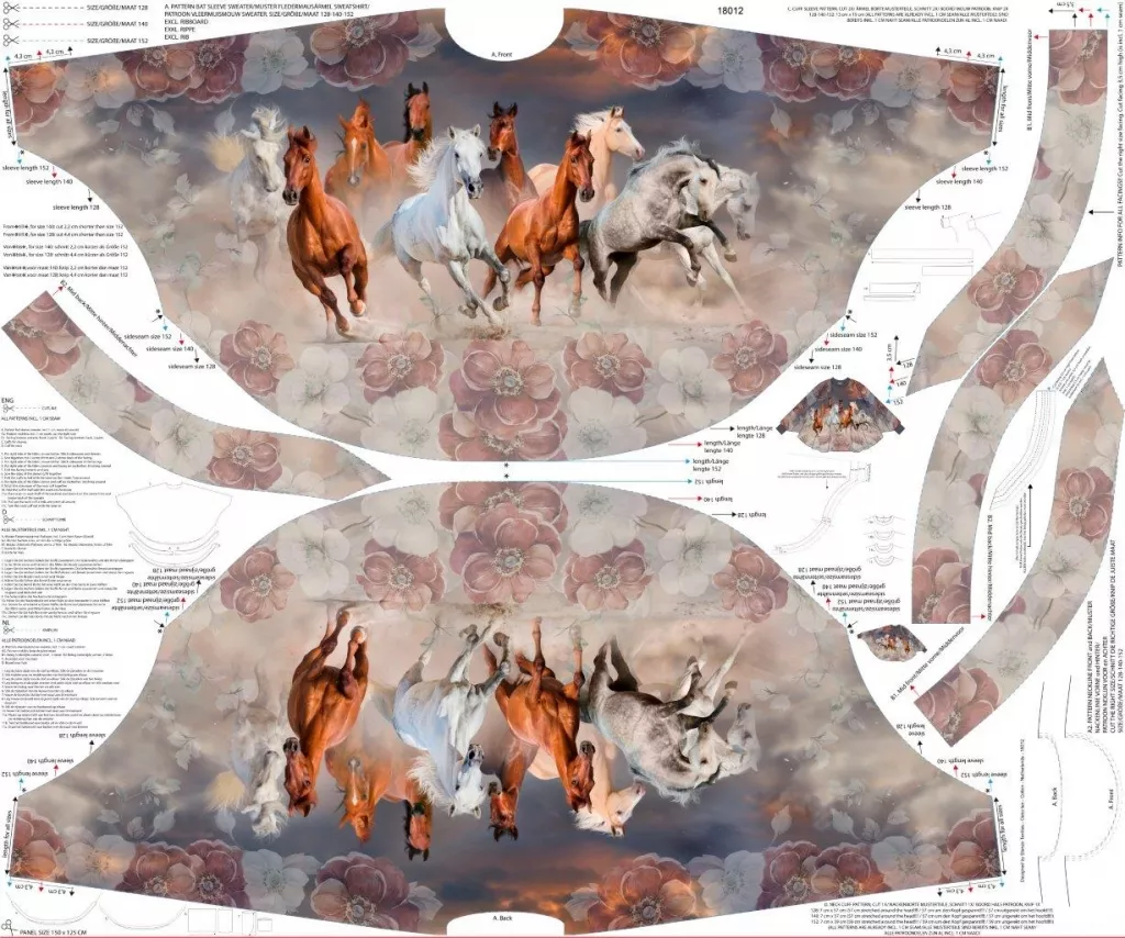 French terry paneel: poncho met paarden