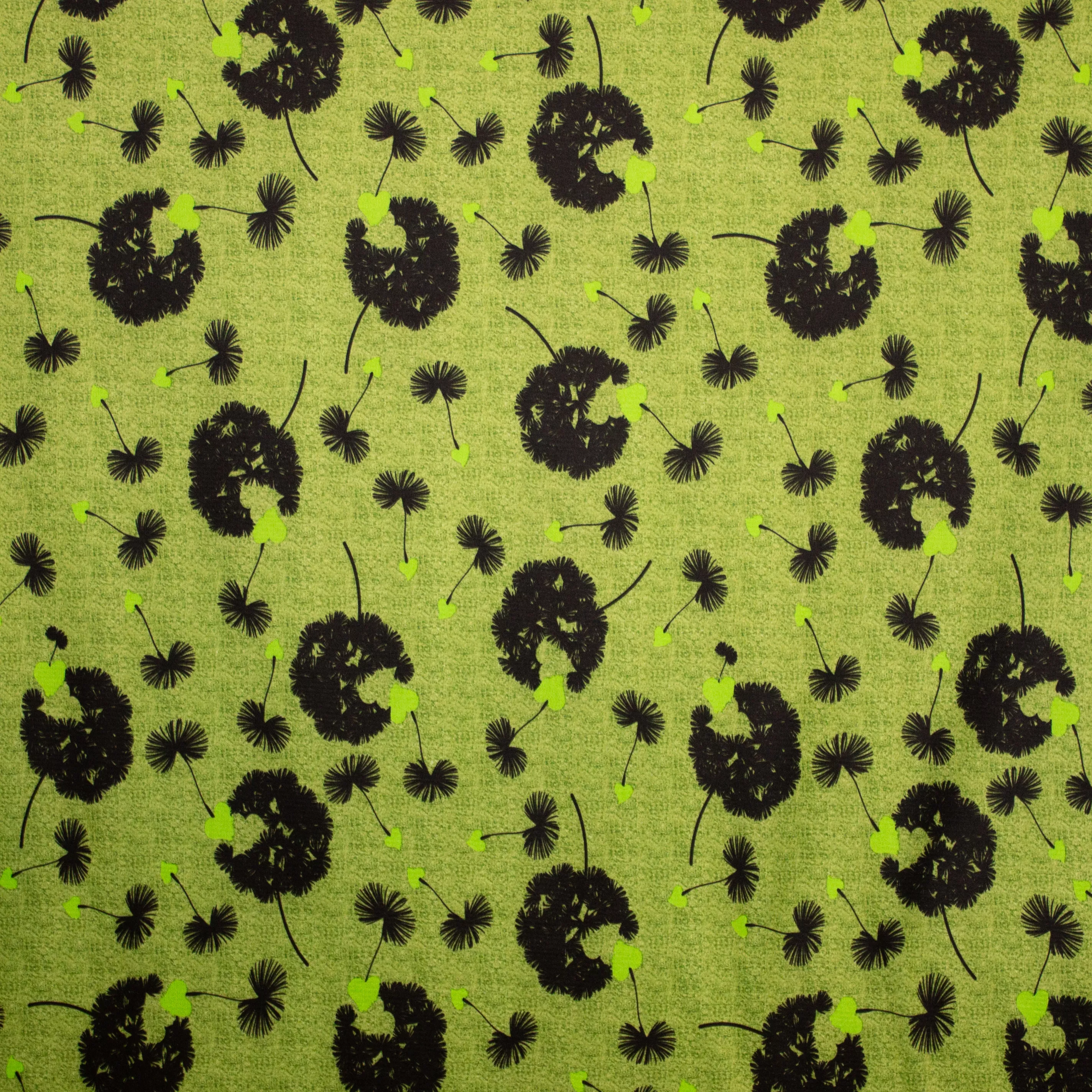 Groene Sweaterstof met Bloemen en Zachte Achterkant