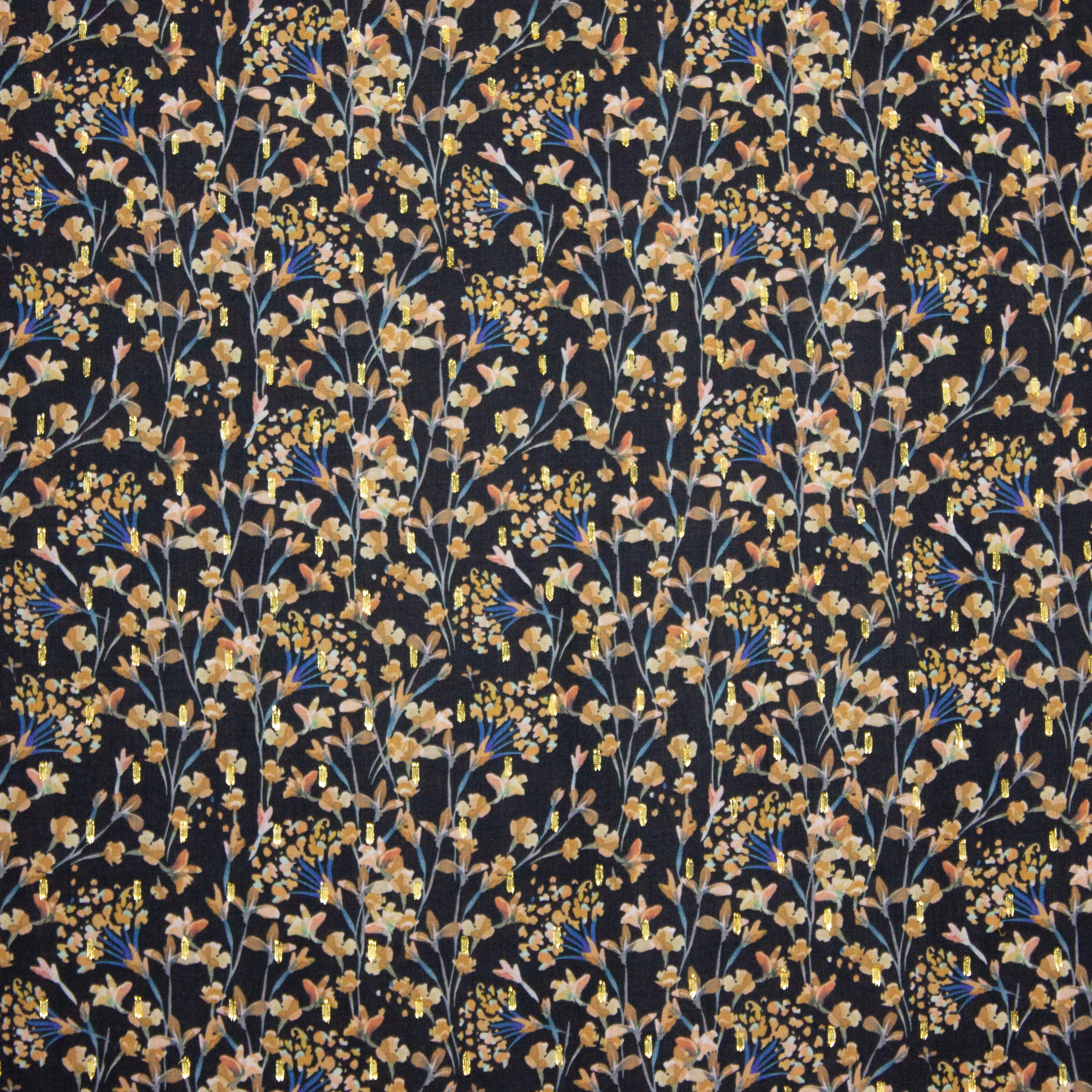 Viscose met Bloemen en Gouden Streepjes