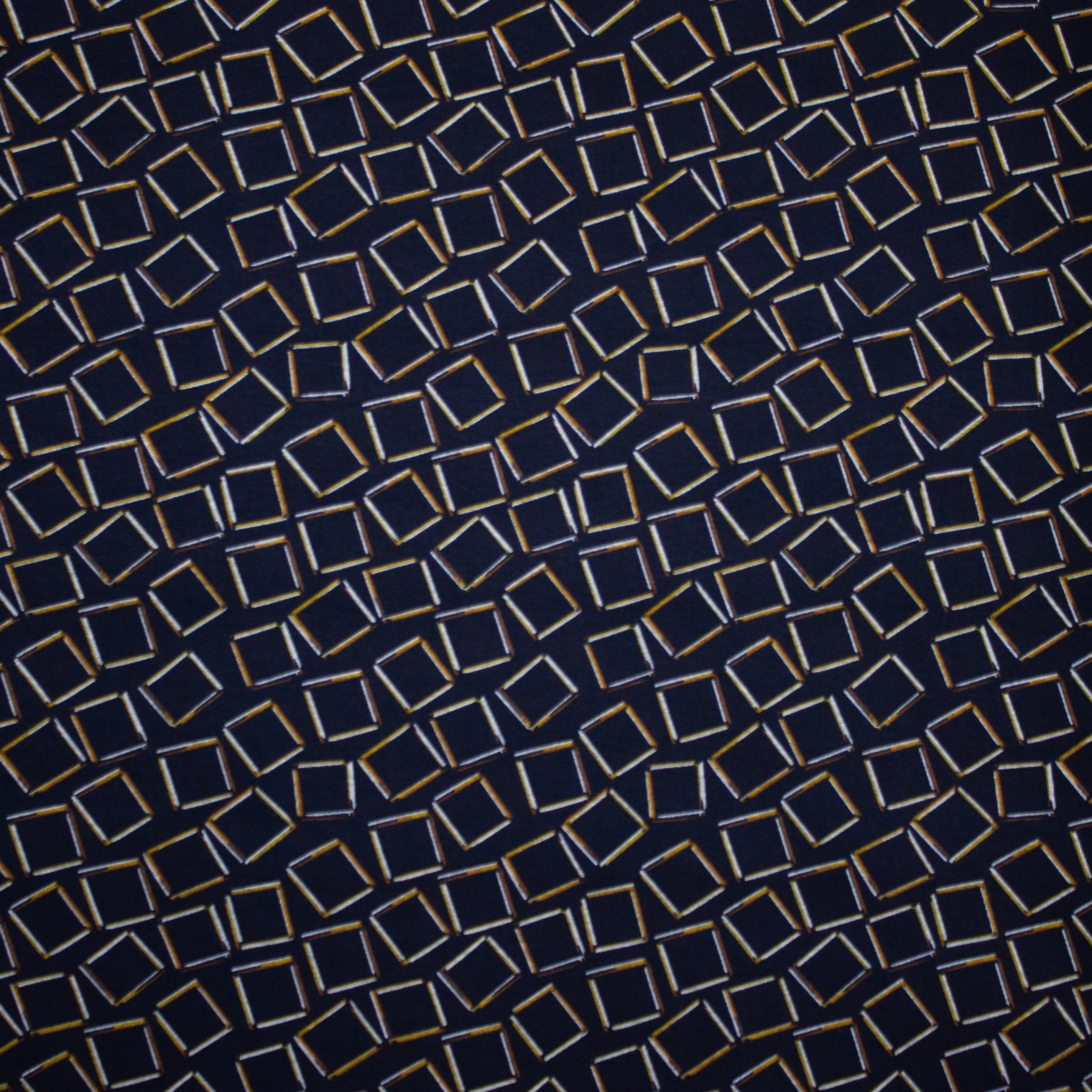 Zwarte Polyester met  Vierkanten Motief