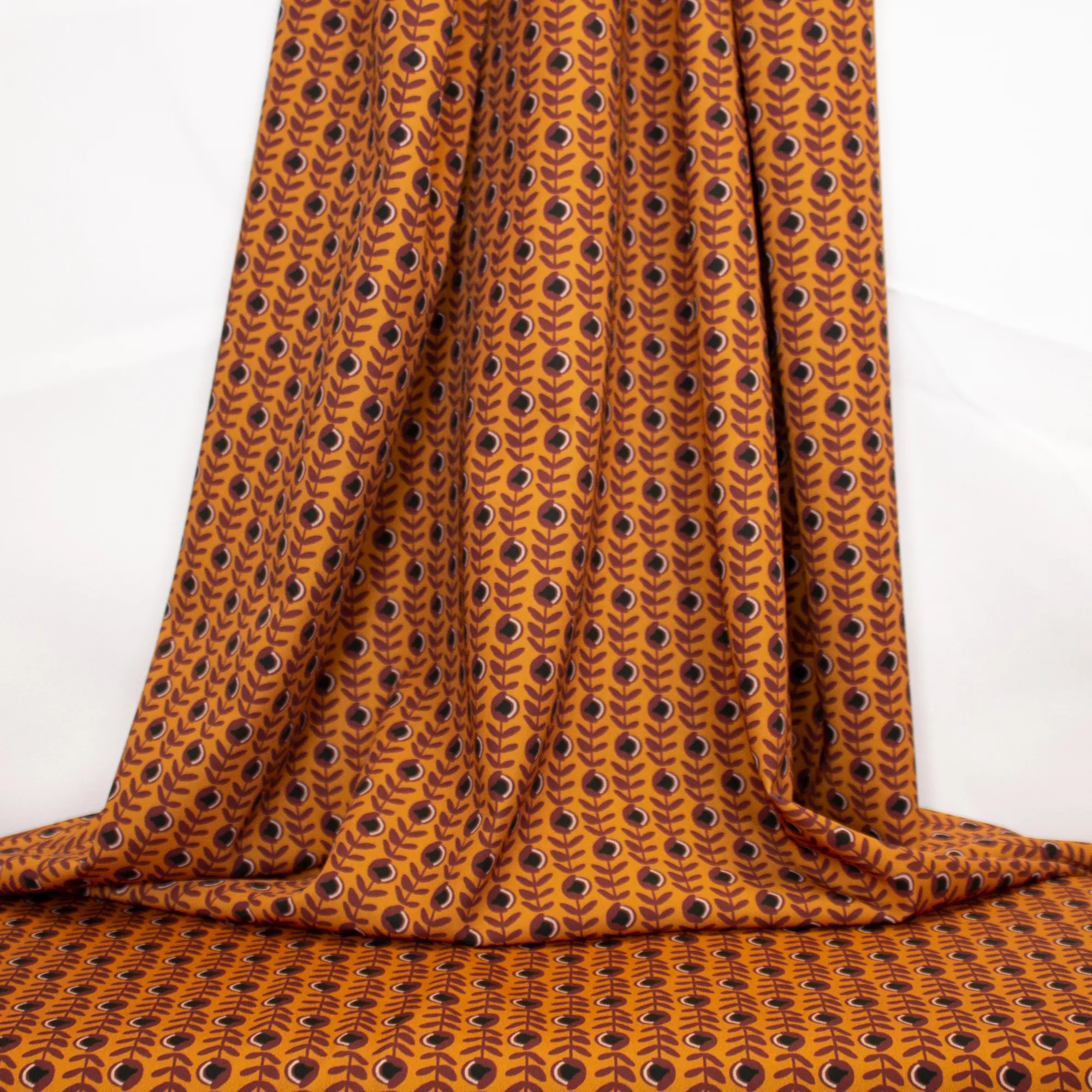 Oranje Polyester Stretch met Bloemen