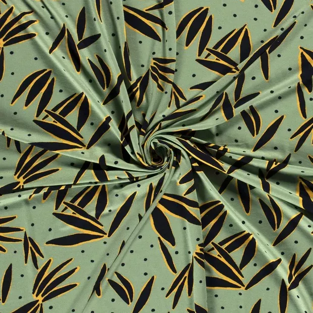 Viscose tricot groen met print - Be Trendy