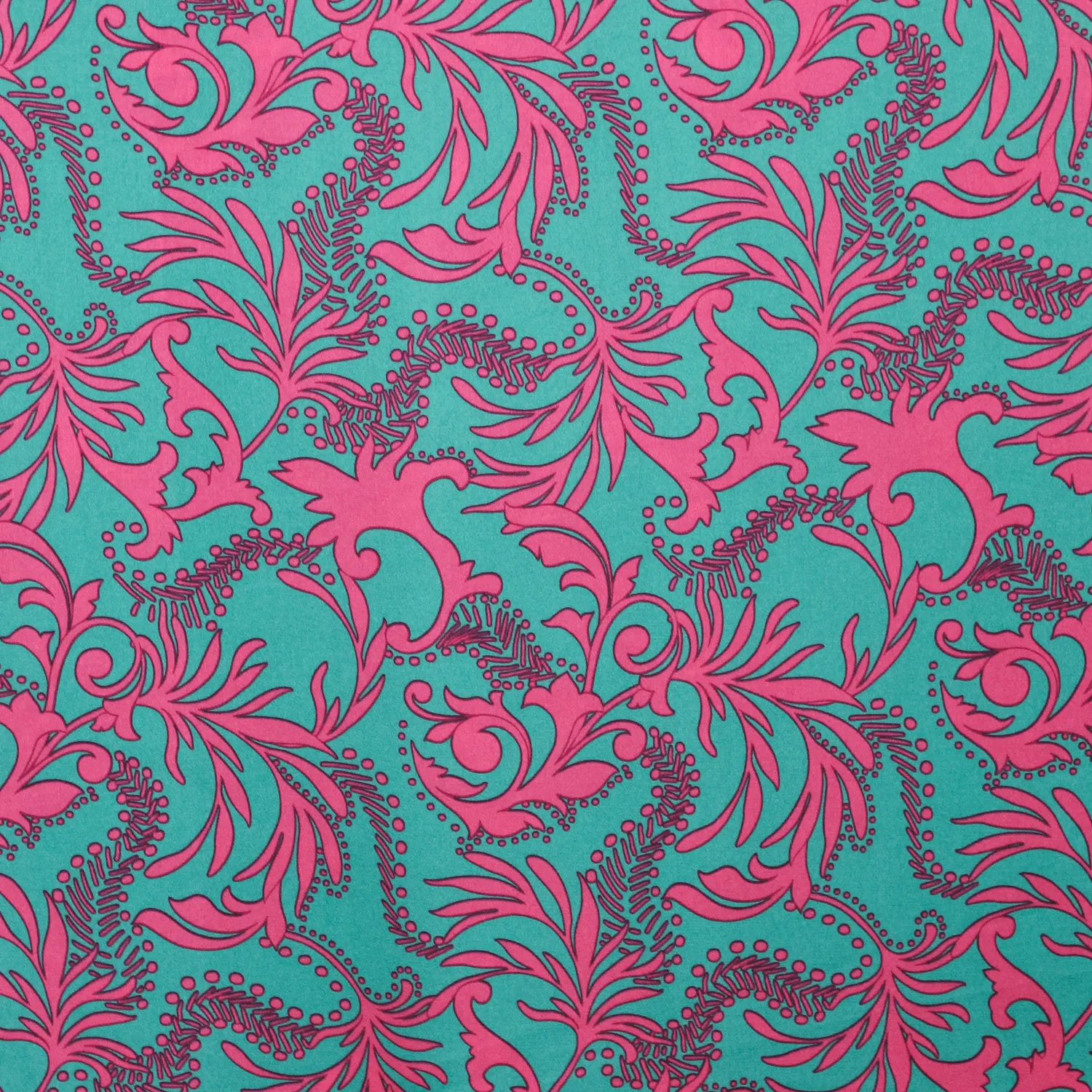 Gesatineerde polyester crêpe blauw met roos krullen motief