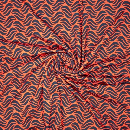 Tricot donkerblauw met oranje golven