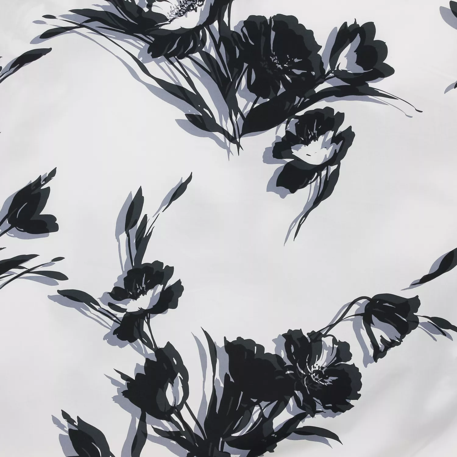 Katoen wit met blauwgrijze bloemen