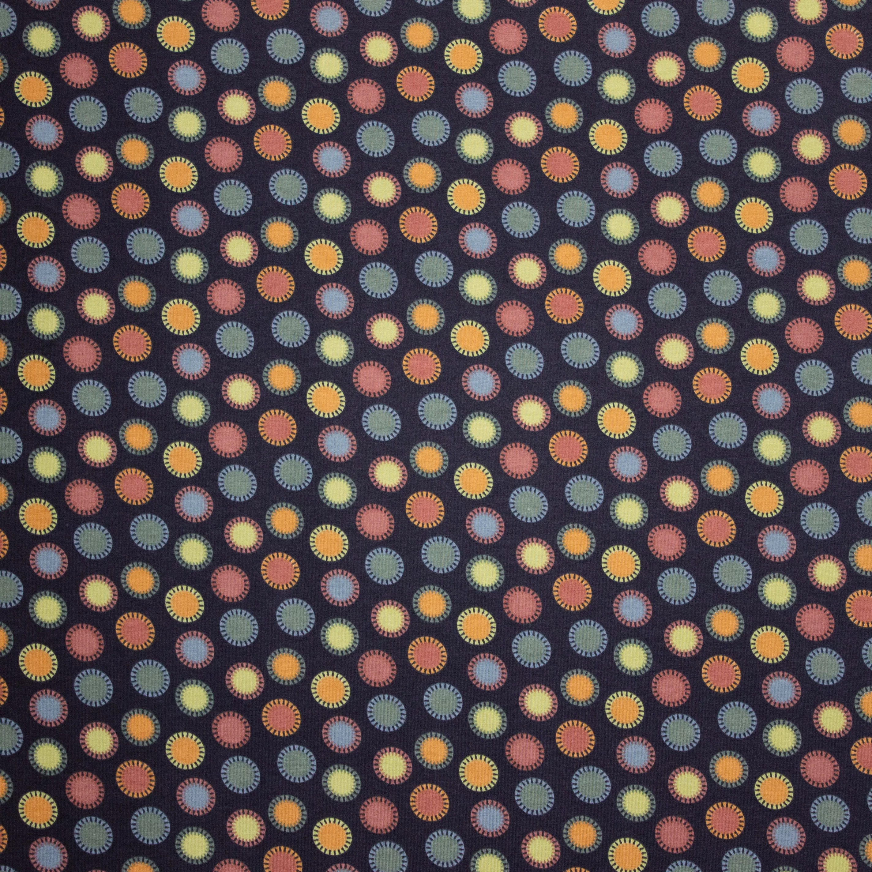 Organische katoen tricot fantasy circles navy