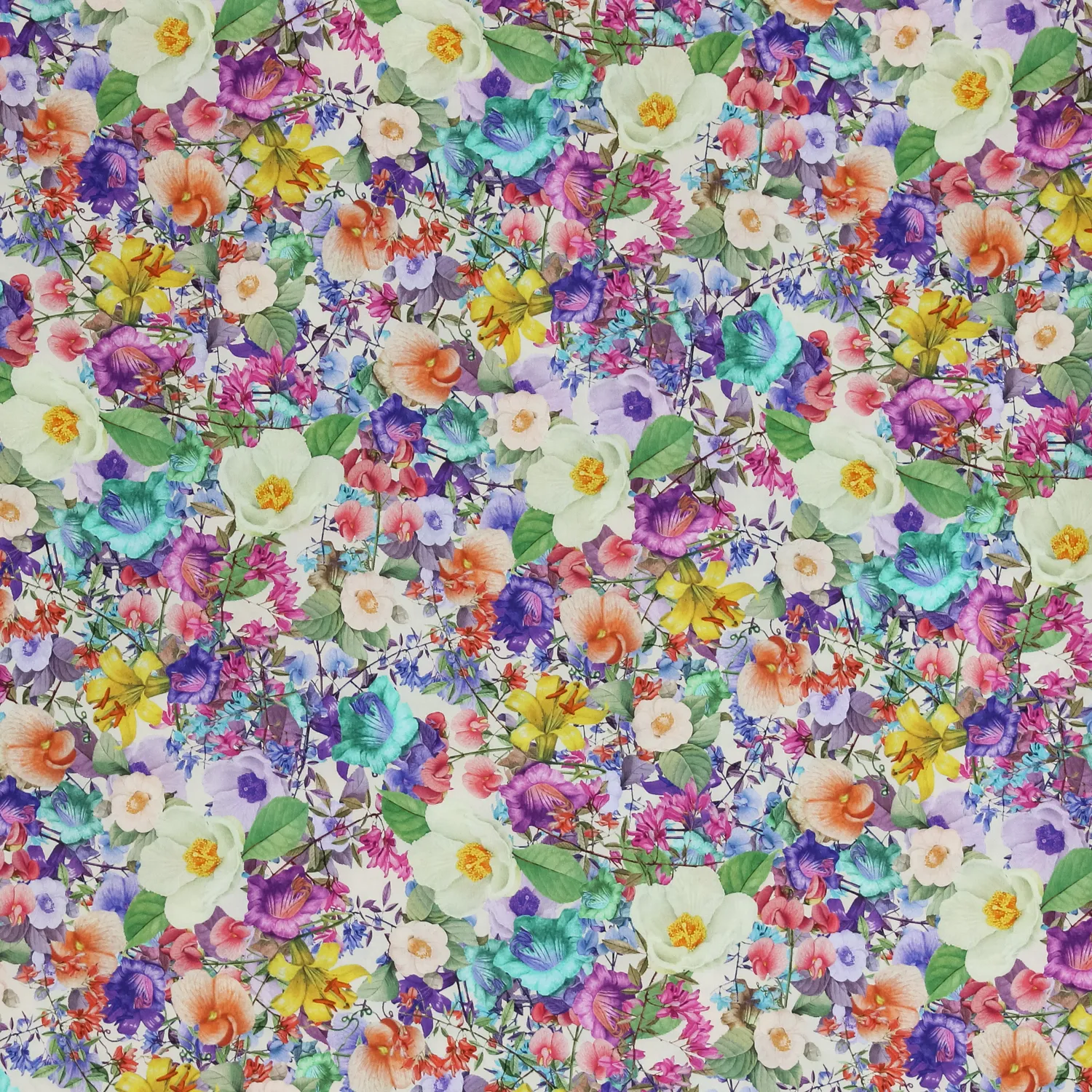 Katoen stretch met kleurrijke bloemen print
