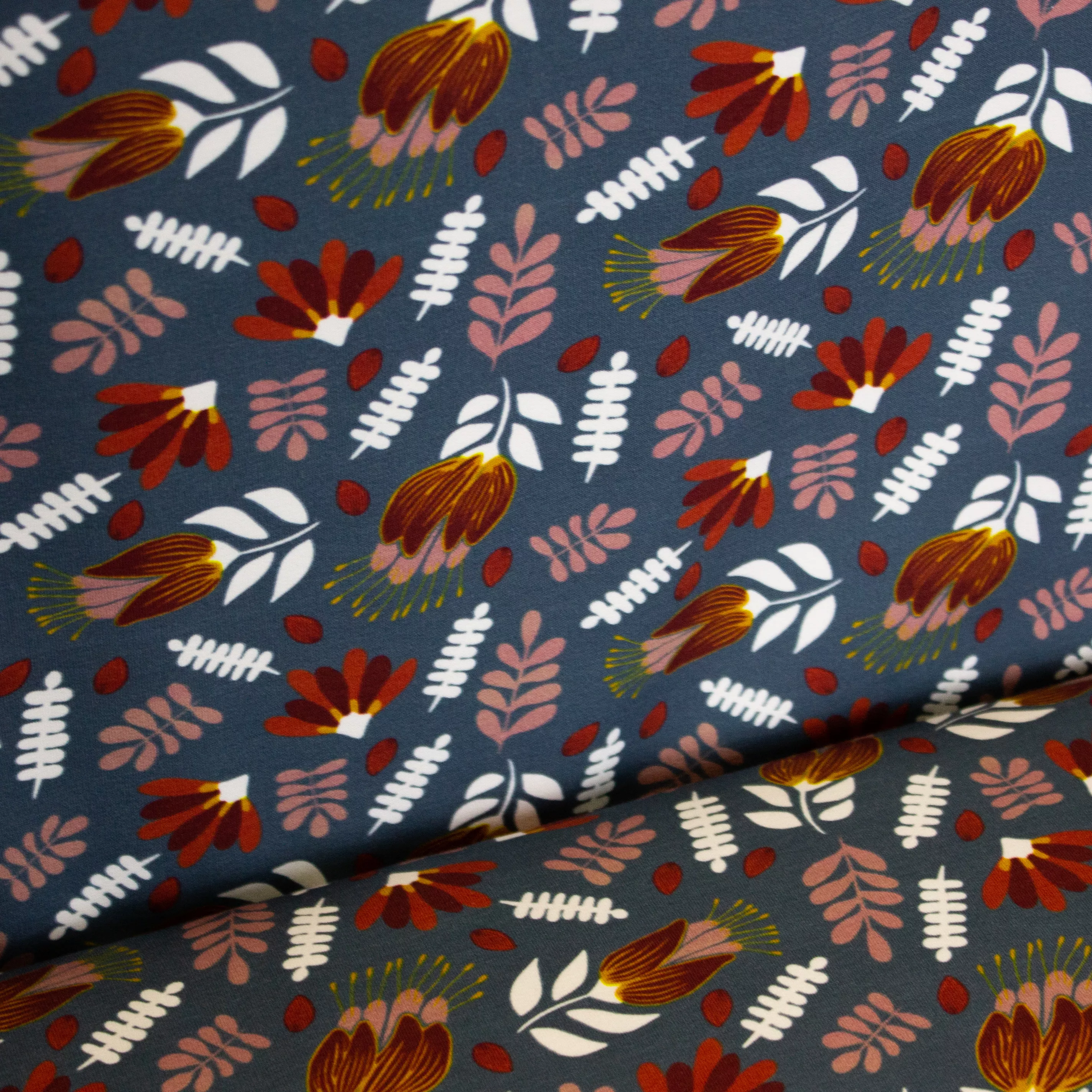 Blauwe French Terry Takjes en Bloemen