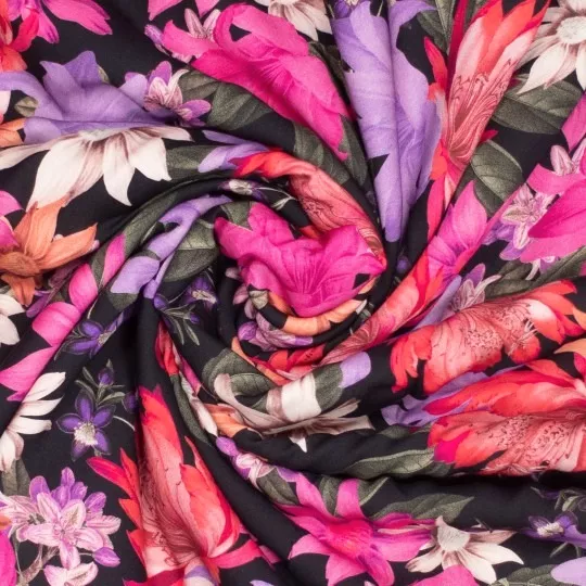 Viscose zwart met bloemen