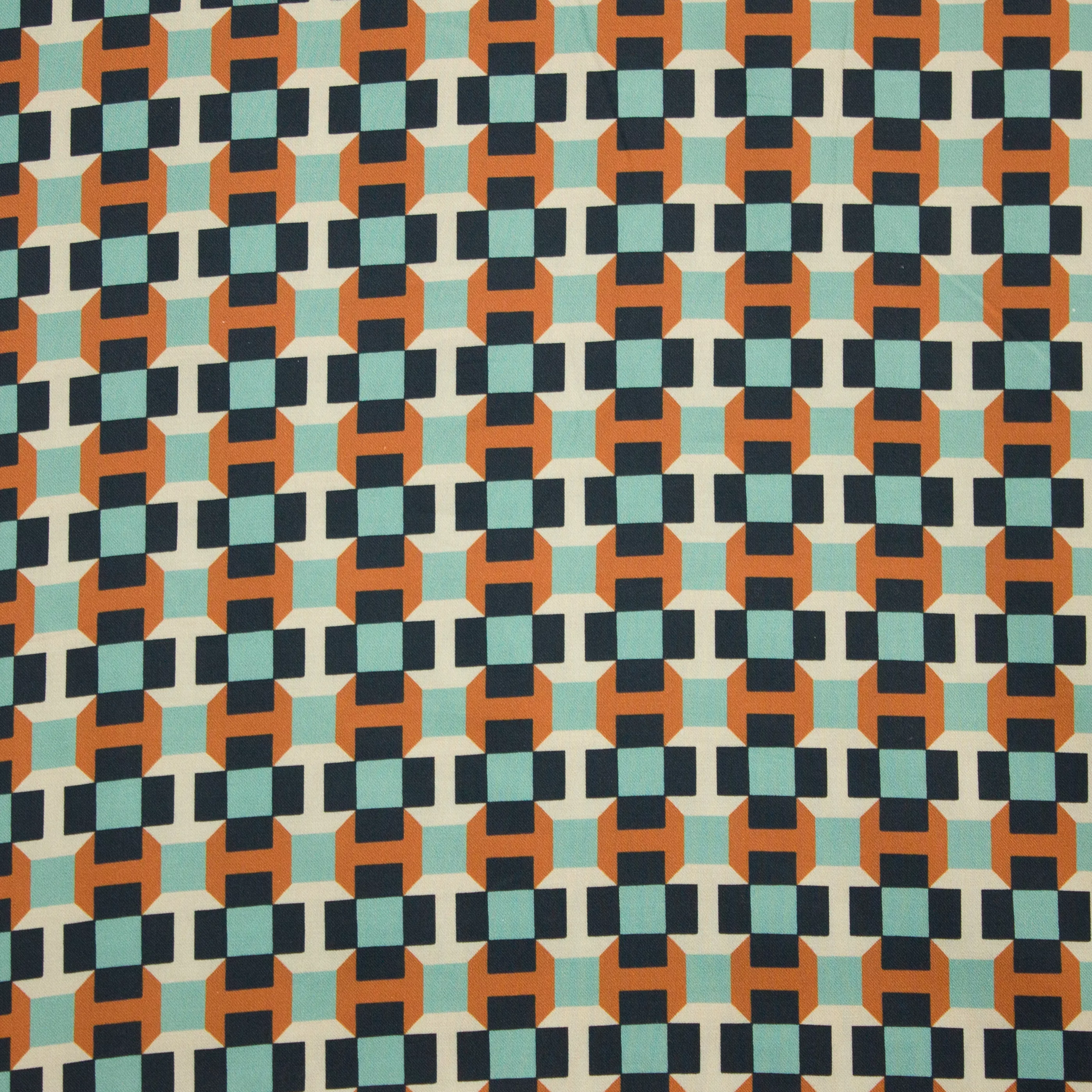 Viscose met abstract patroon in bruin, groen en blauw