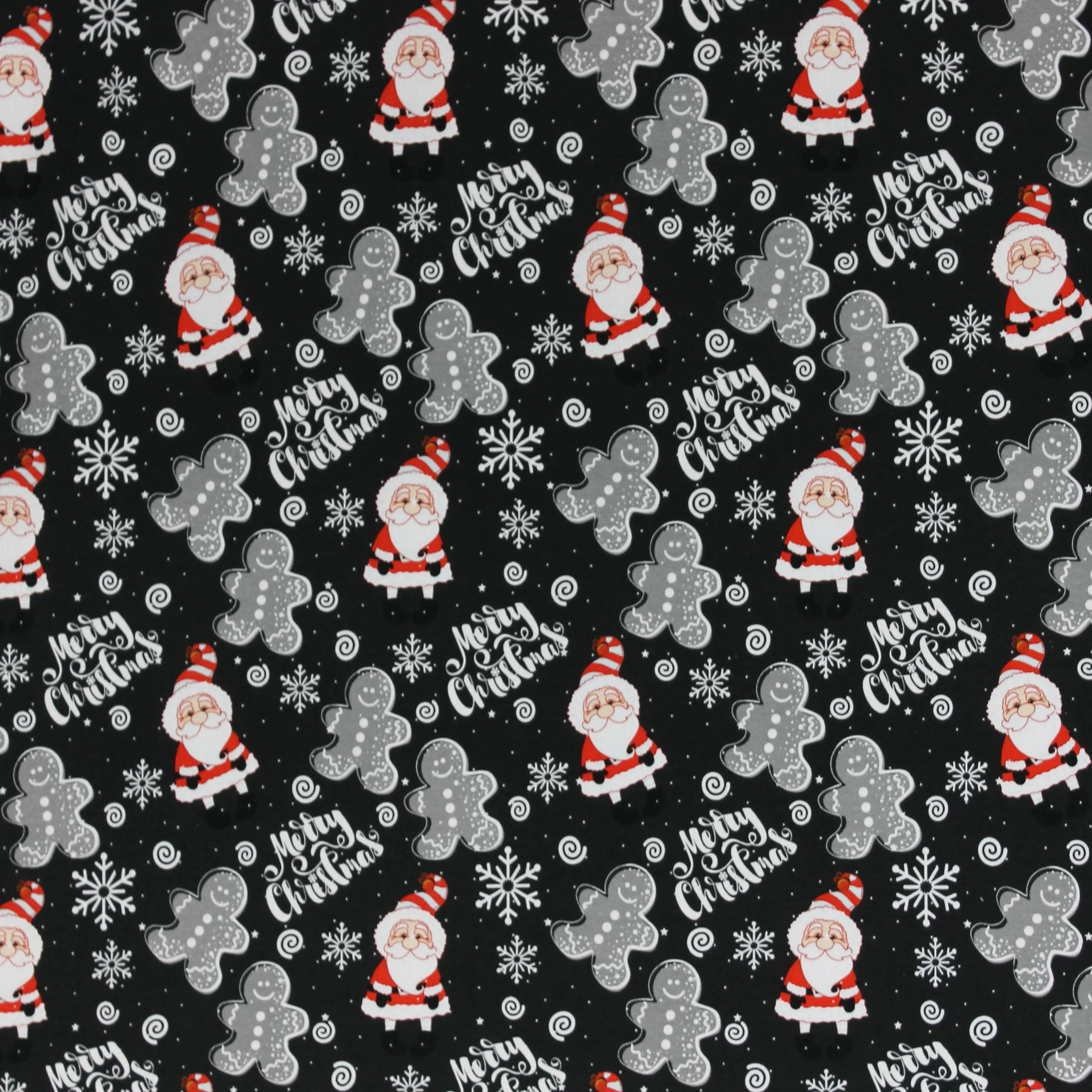 Zwarte french terry met kerstmannen