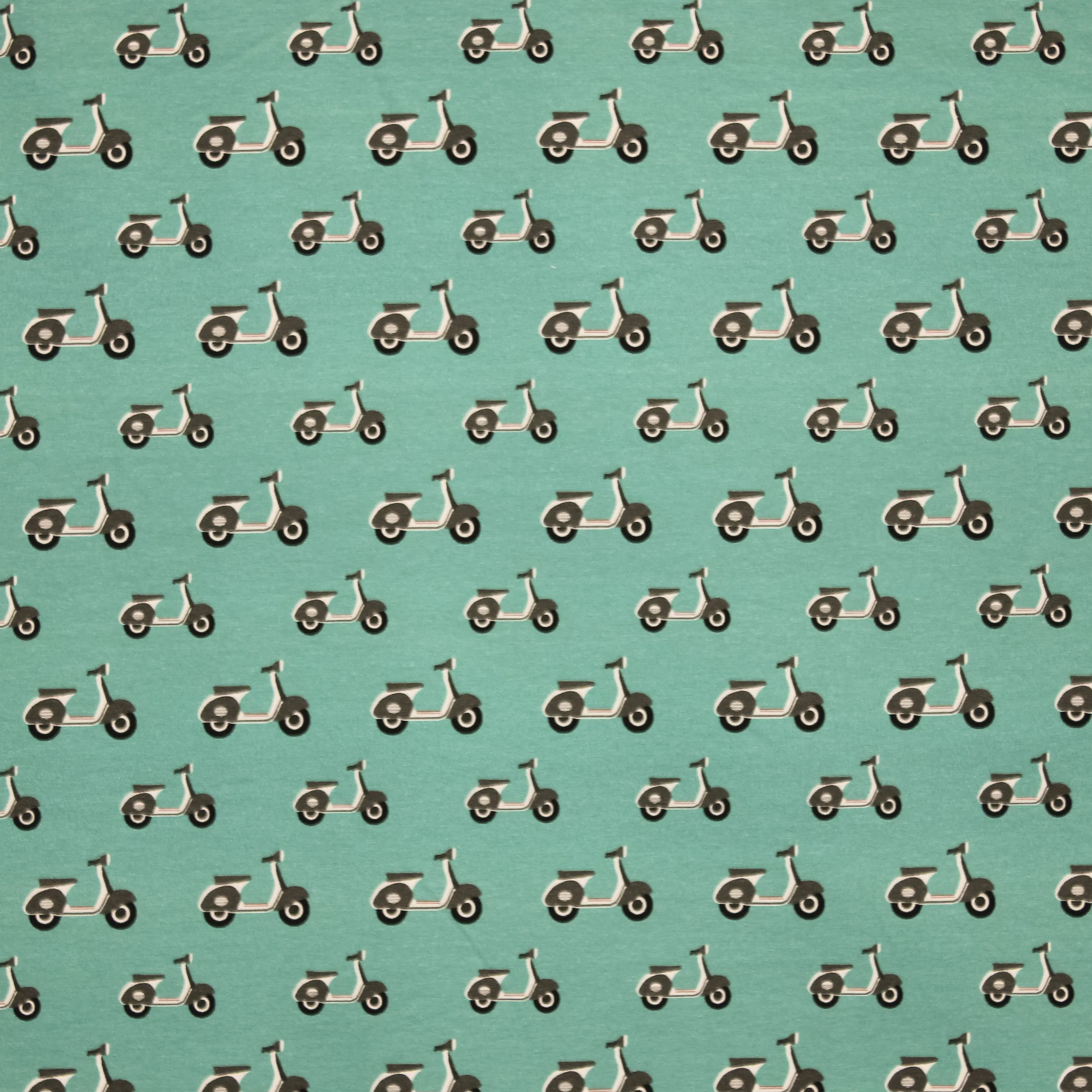 Blauwgroene French Terry met Retro Brommer