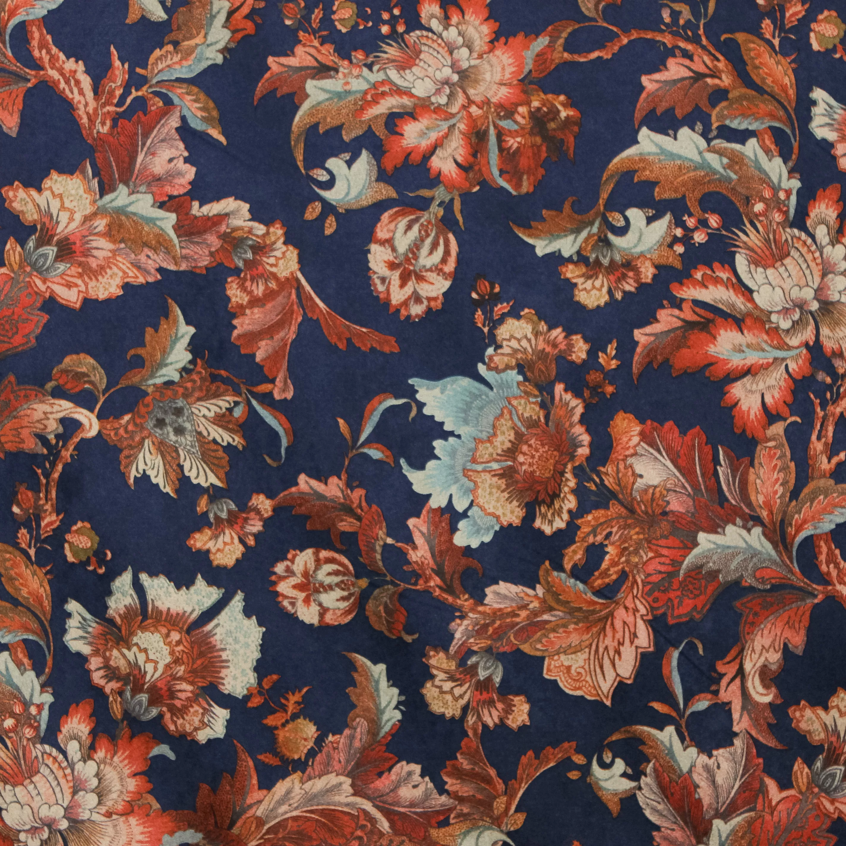 Blauwe Imitatiedaim met Rood Patroon (Stretch)