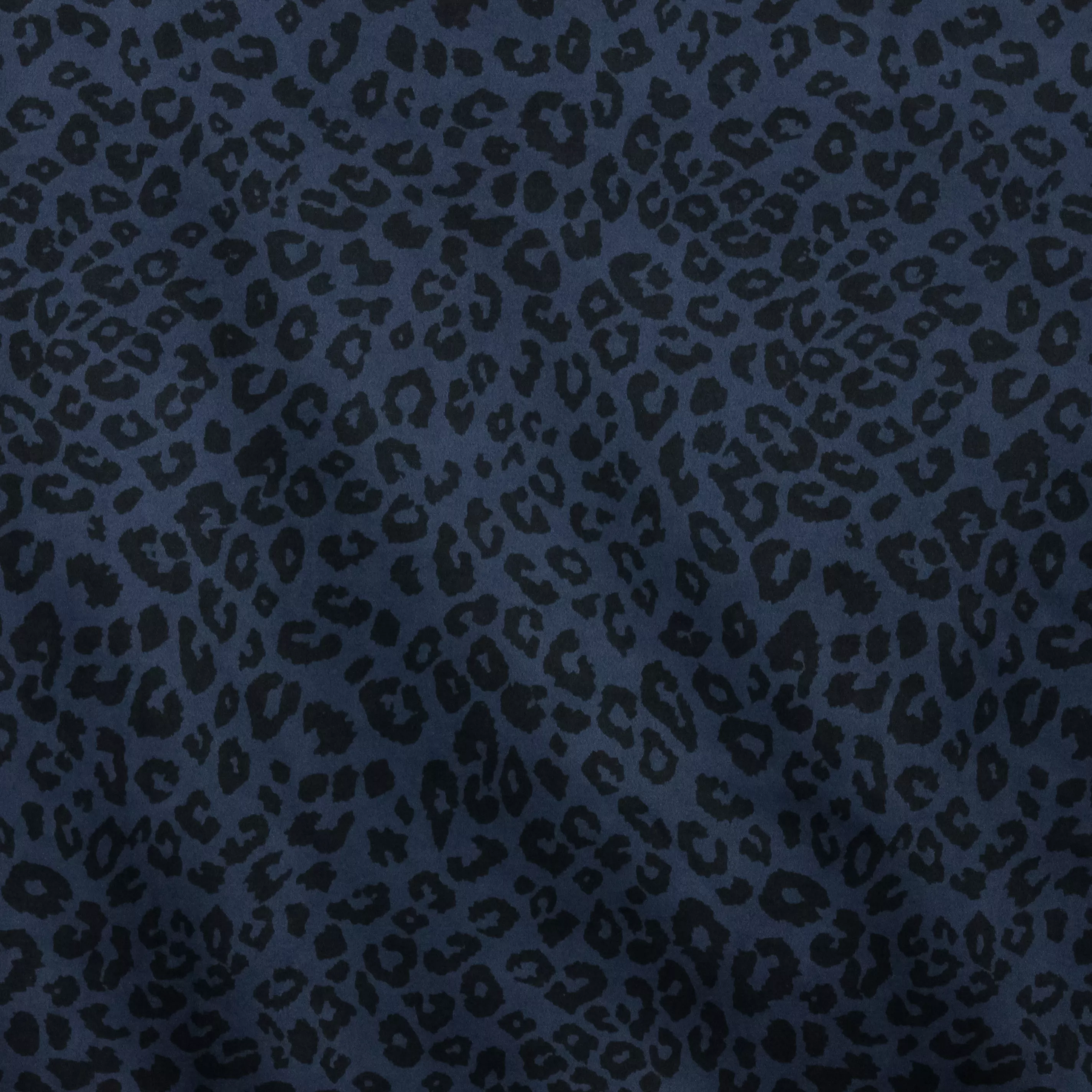 Stretch imitatiedaim blauw met luipaardpatroon