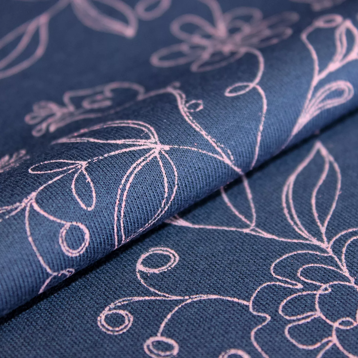 Katoen tricot blauw met planten