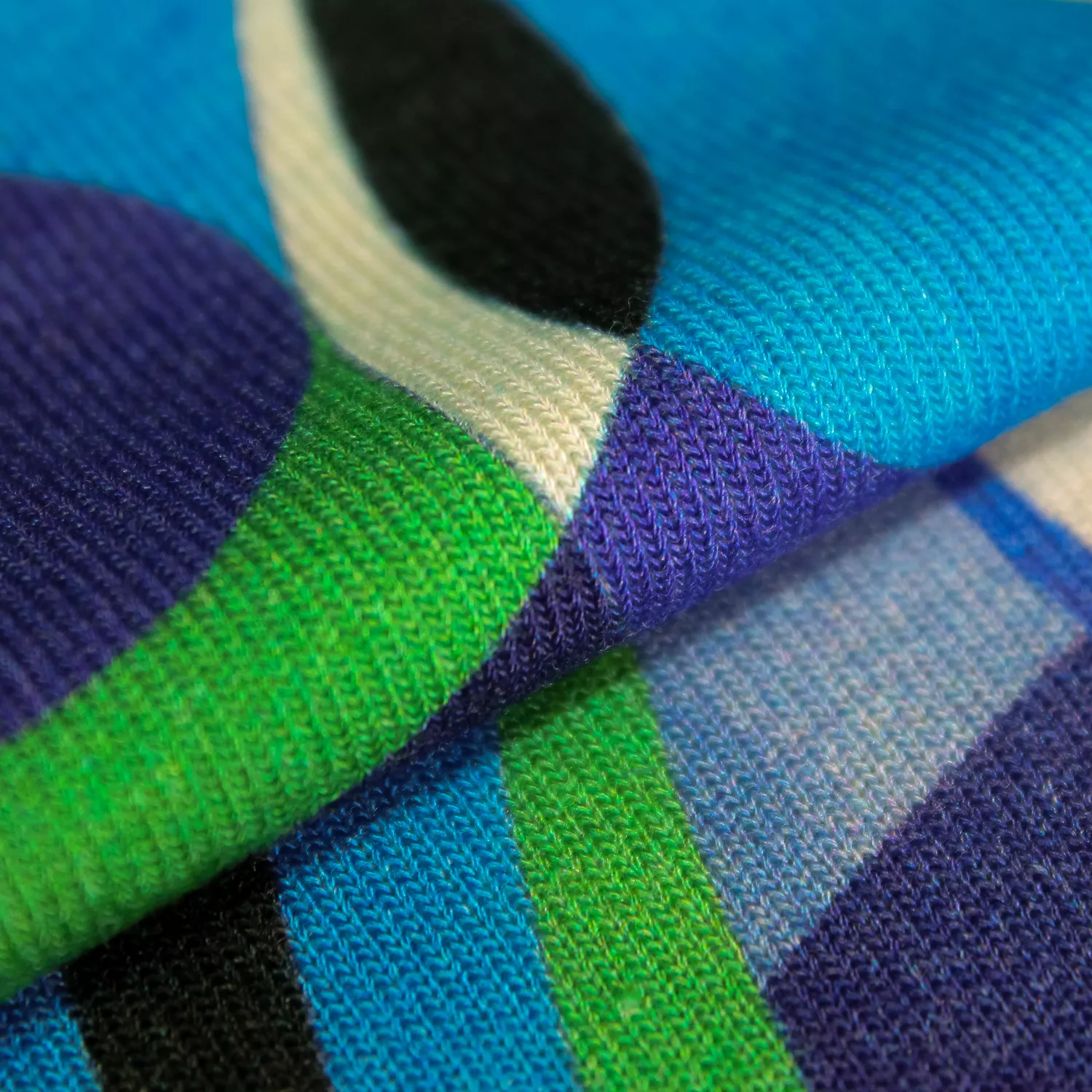 Viscose tricot blauw met motief