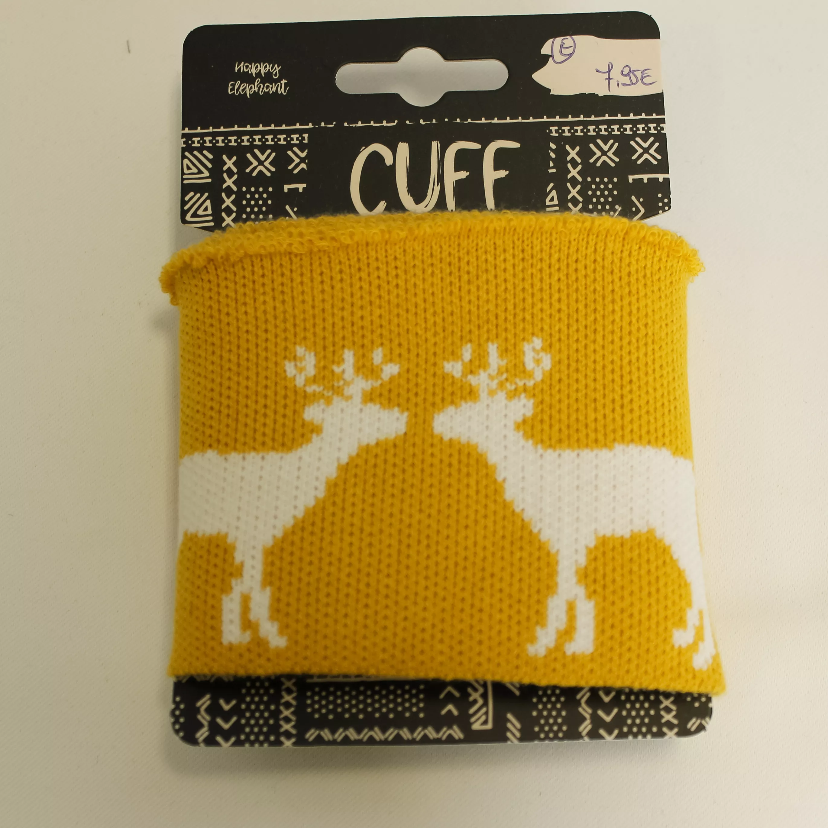 Gele cuff (boordstof) met rendieren