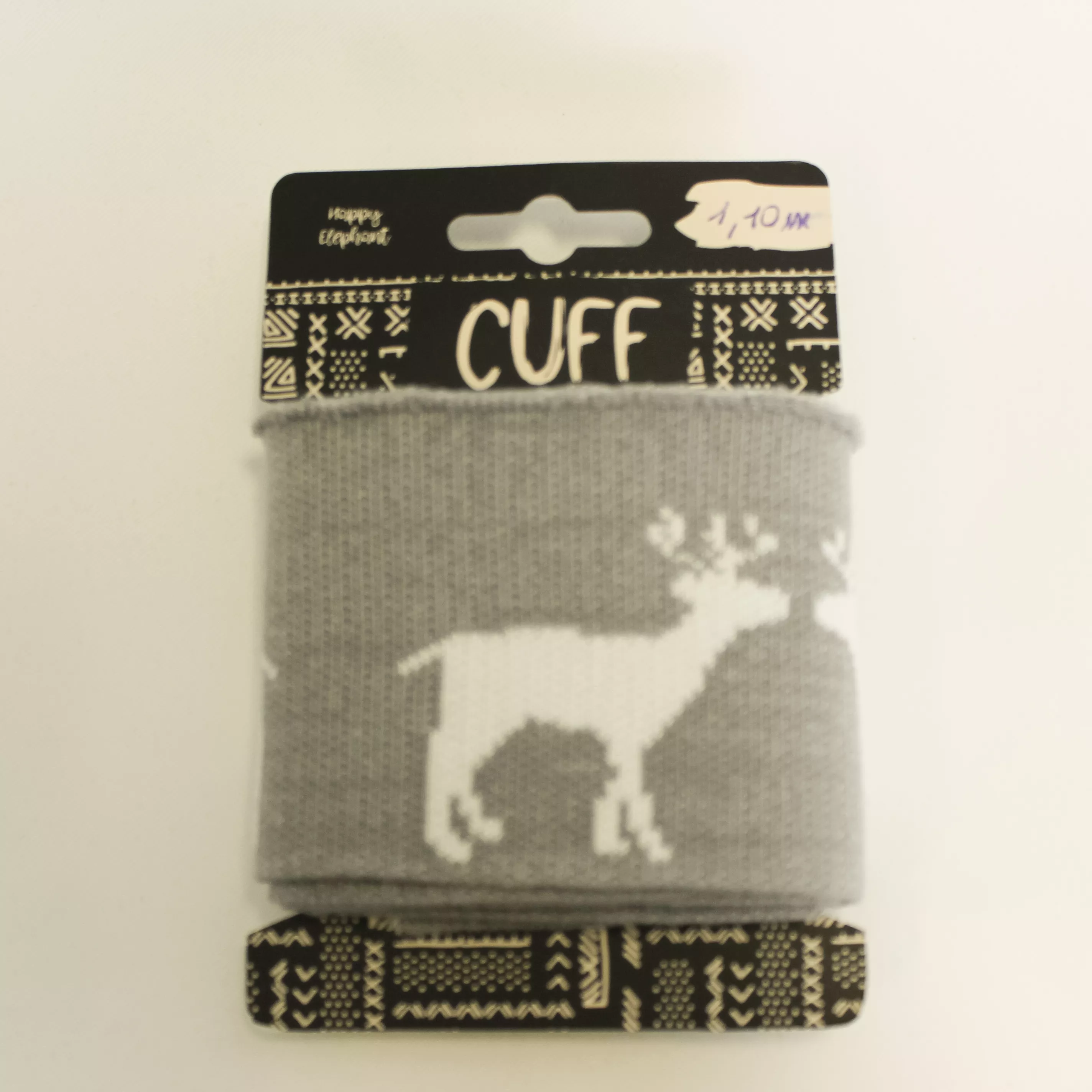 Grijze cuff (boordstof) met rendieren