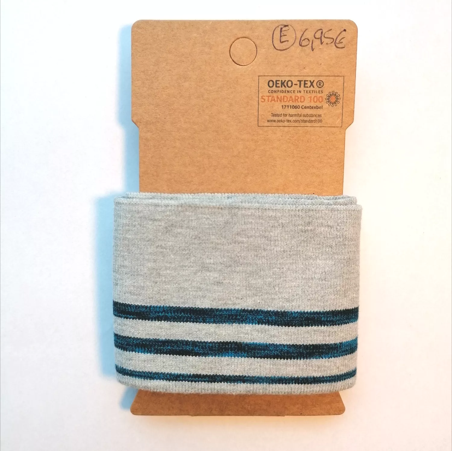 Grijze cuff (boordstof) met blauw/zwarte strepen