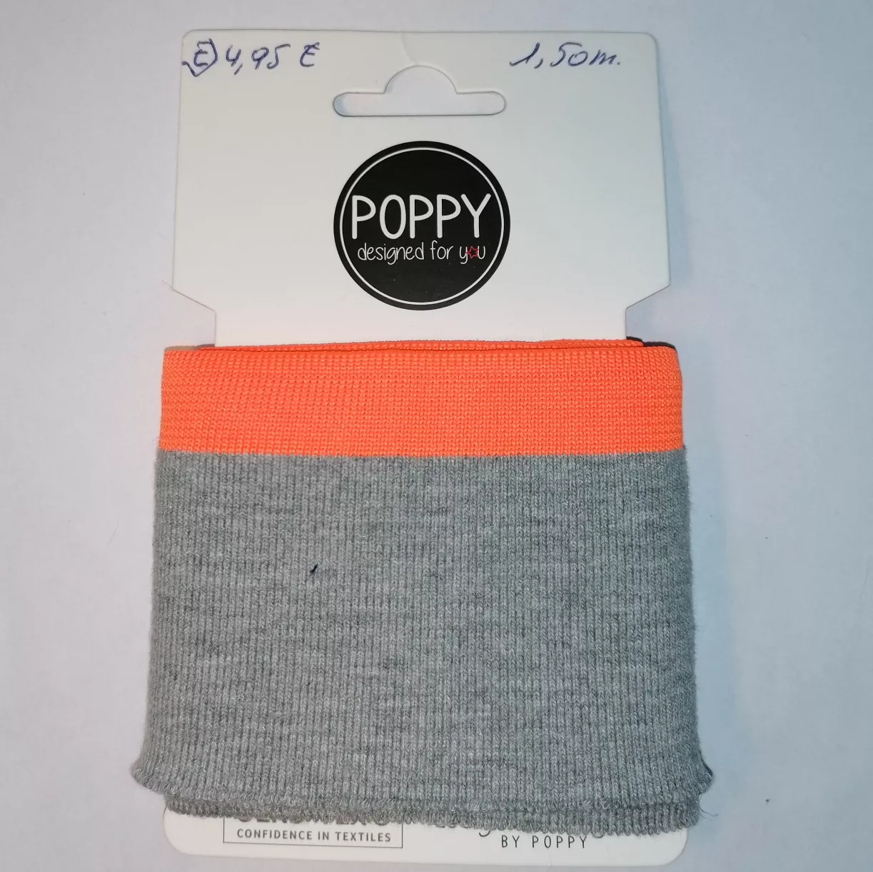 Grijze  cuff (boordstof) met fluo oranje rand van Poppy