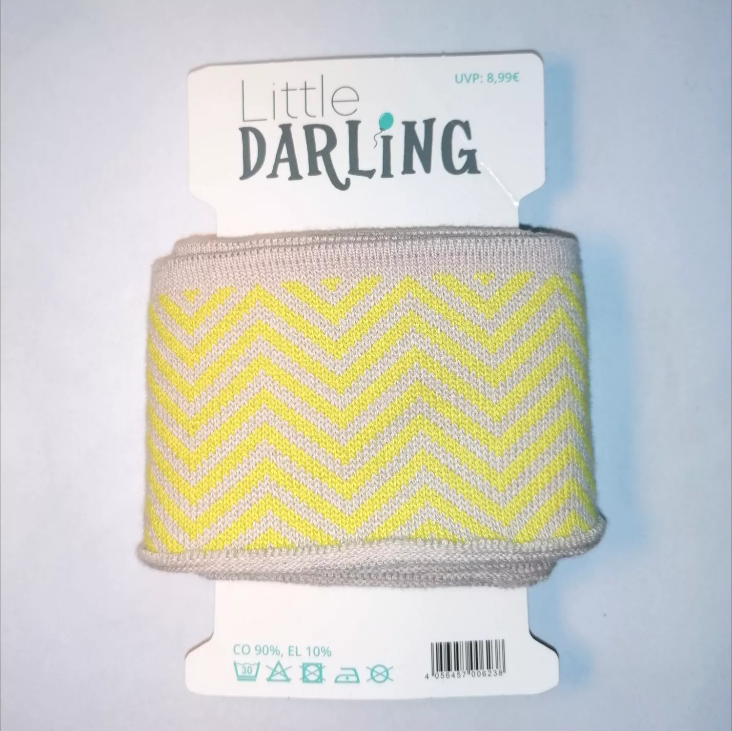 Beige cuff (boordstof) met gele zigzag van Litte Darling