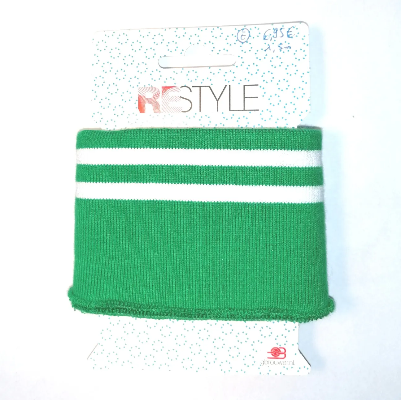 Groene cuff (boordstof) met witte strepen
