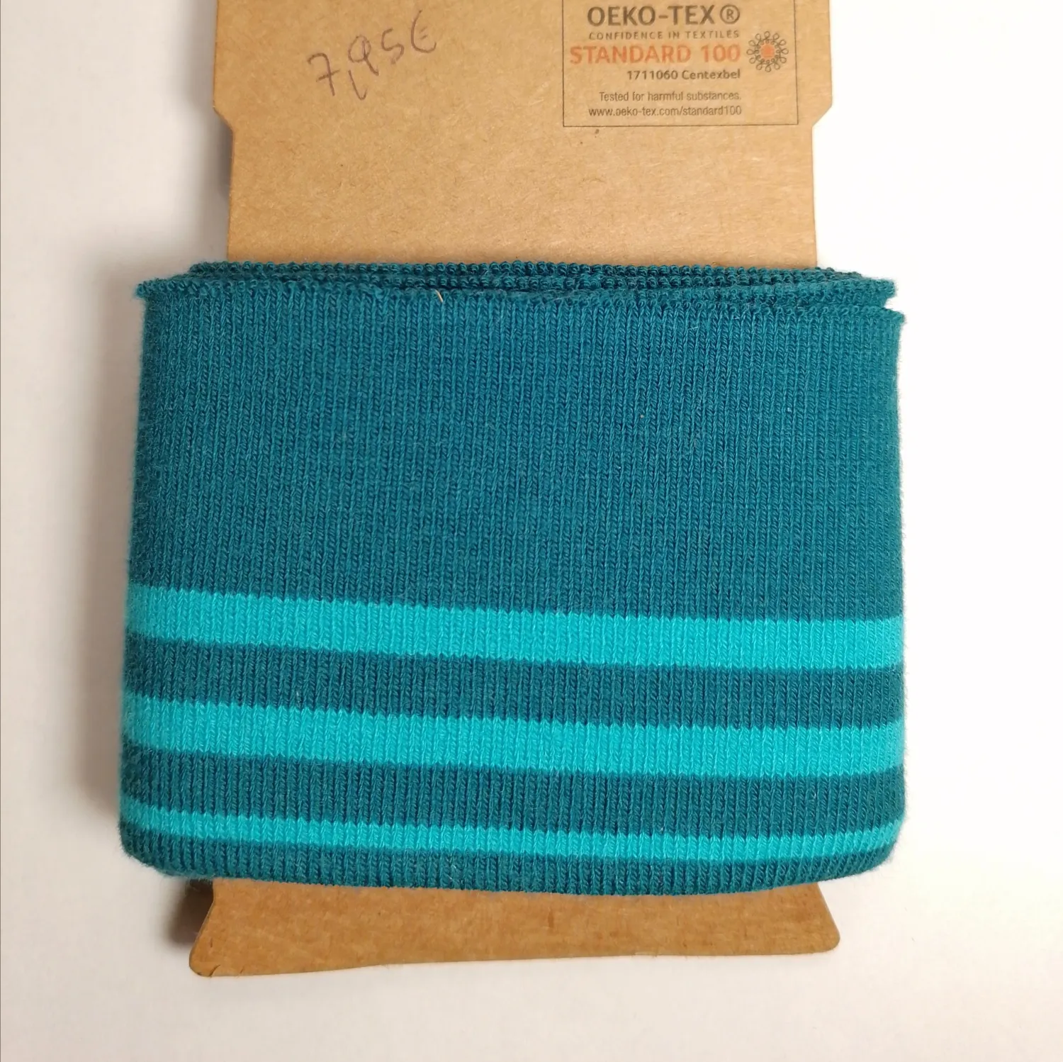 Petrol cuff (boordstof) met turquoise strepen