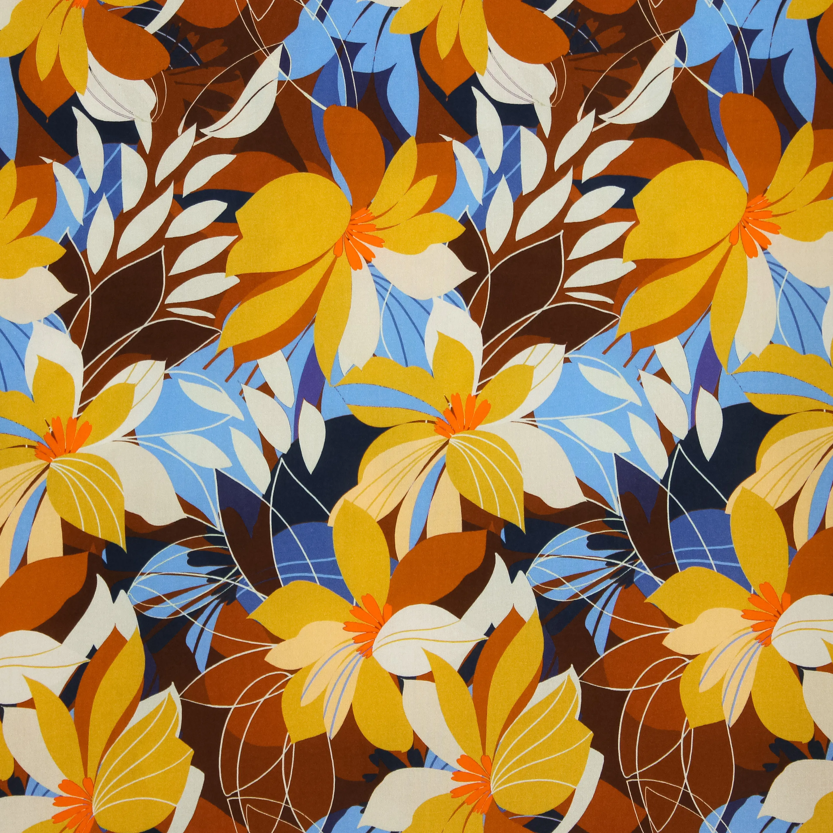 Bruin/blauwe viscose met bloemenmotief - Knipmode Collectie Lente-Zomer 2022