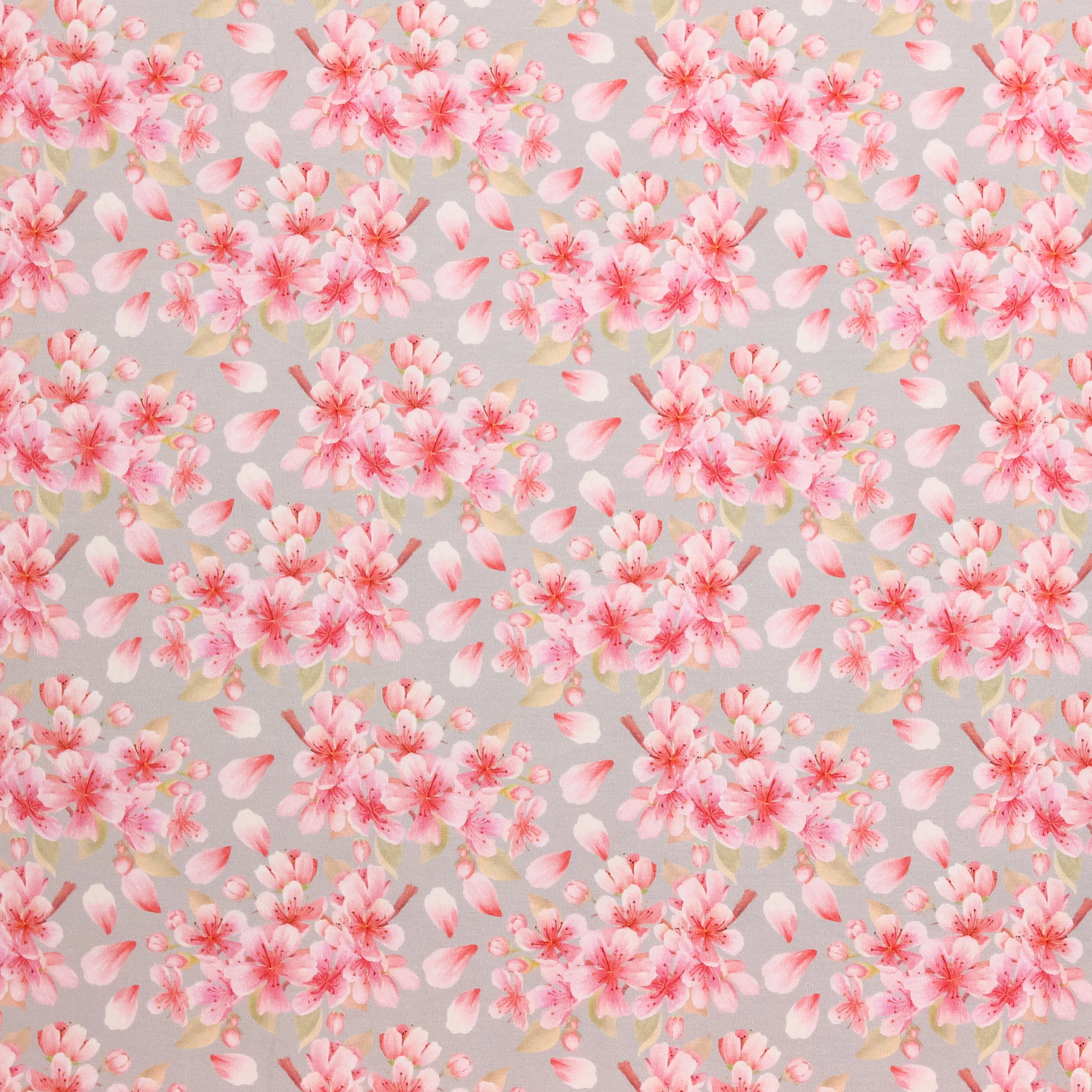 Grijze katoentricot met roze bloemen van Poppy