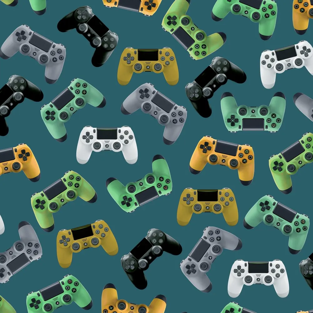 Blauwe sweater met Playstation controllers van Poppy