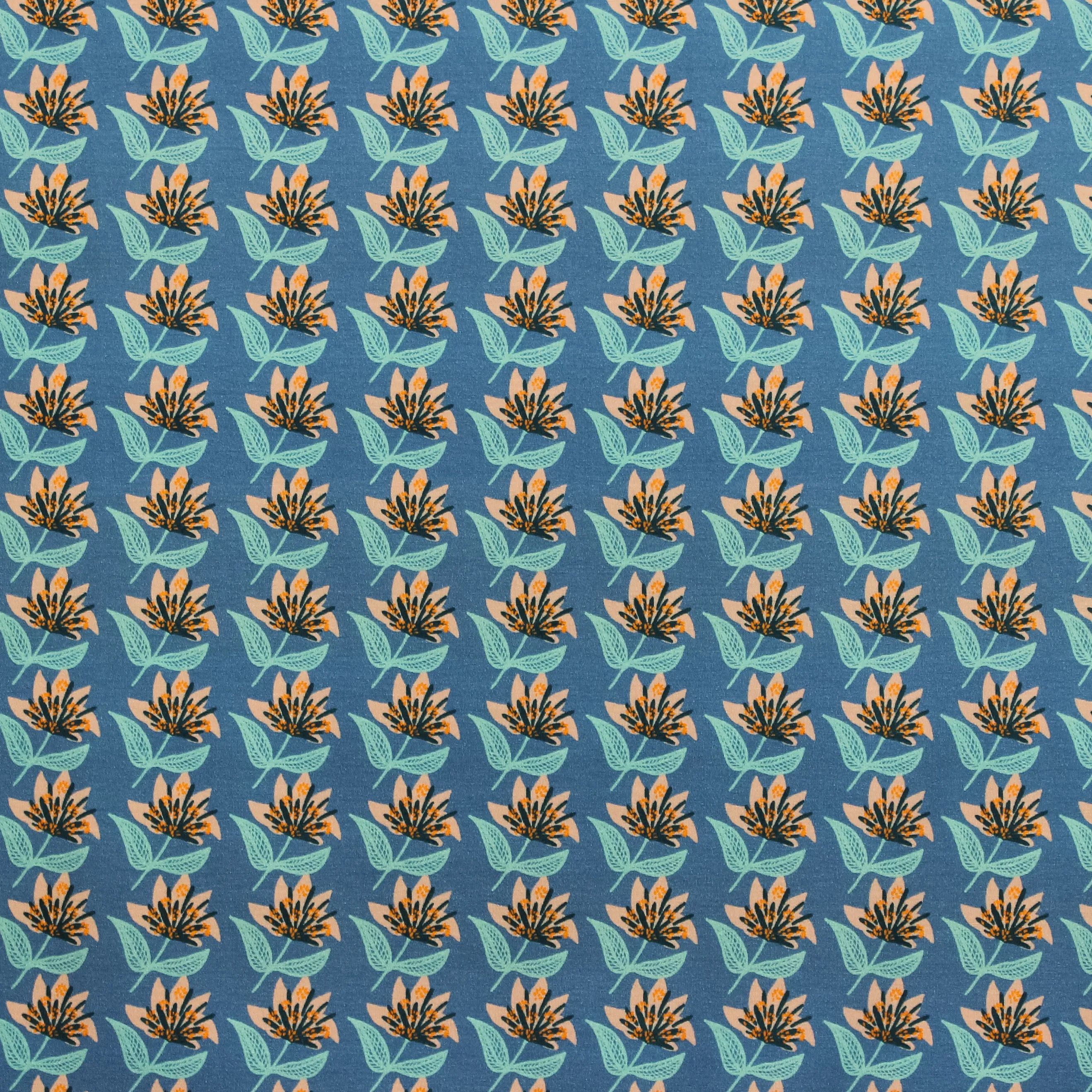 Blauwe Viscose elasthane met bloemen