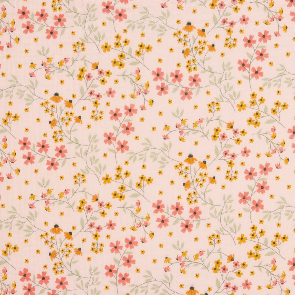 Roze double gauze met bloemen van Poppy