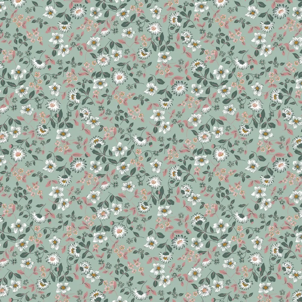 Groene katoen poplin met bloemen van Poppy