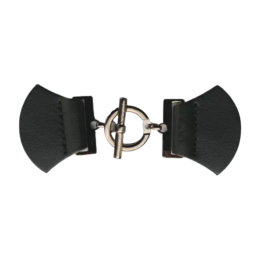 Siersluiting - zwart leder & gunmetal sluiting - 9 cm x 4 cm