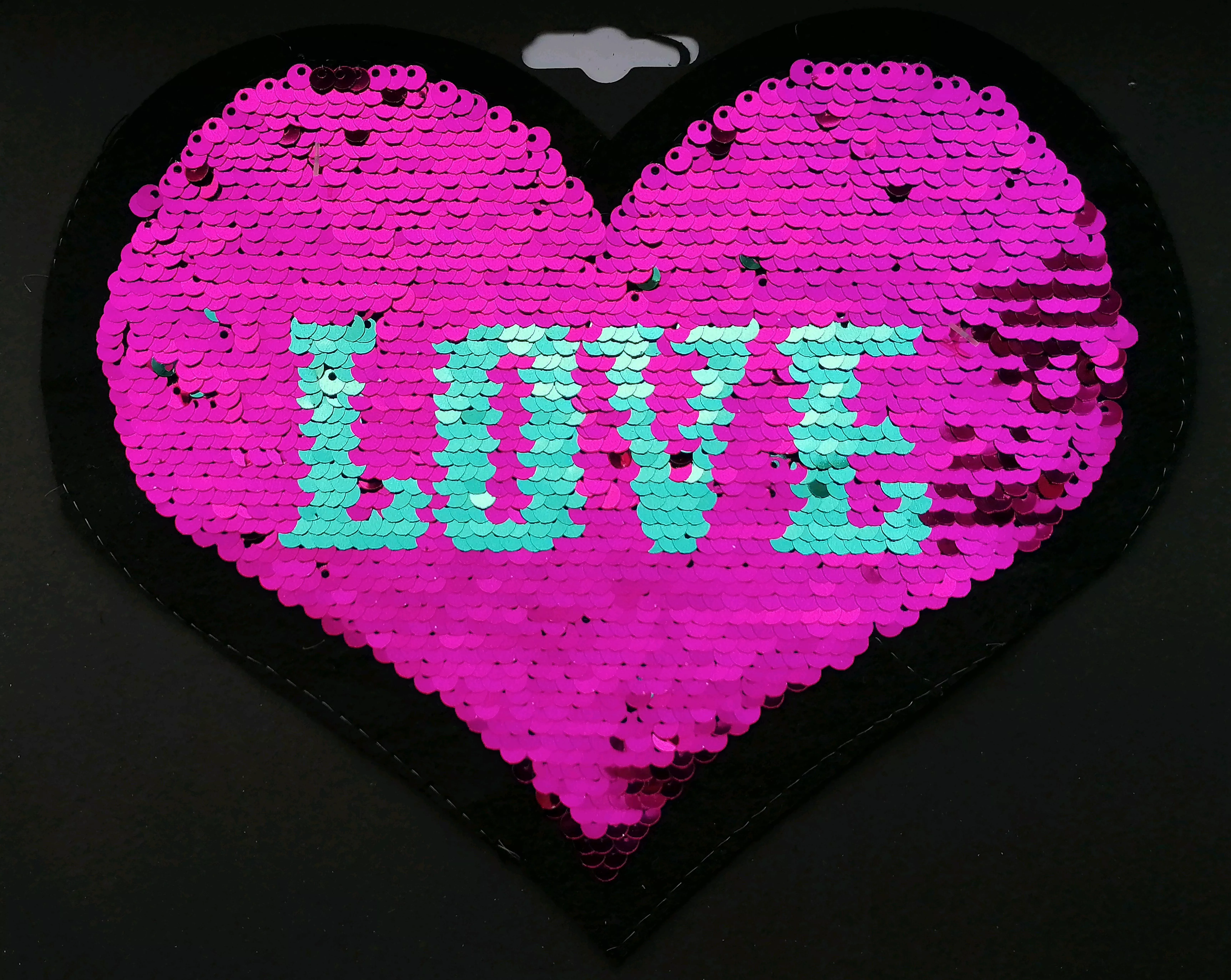 Opnaaibare omkeerbare pailletten applicatie - hart 'Love' - 17 x 20 cm