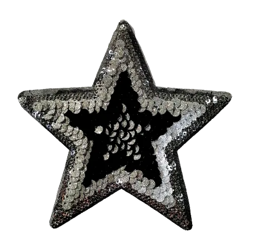 Opnaaibare pailletten applicatie - zwart / zilver ster - 15 cm