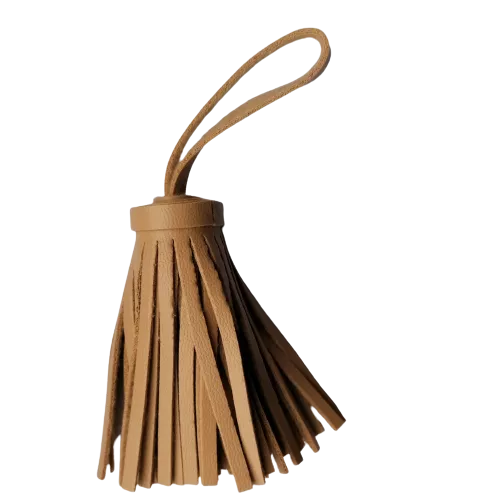 Kwastje in imitatieleder - beige - 6 cm