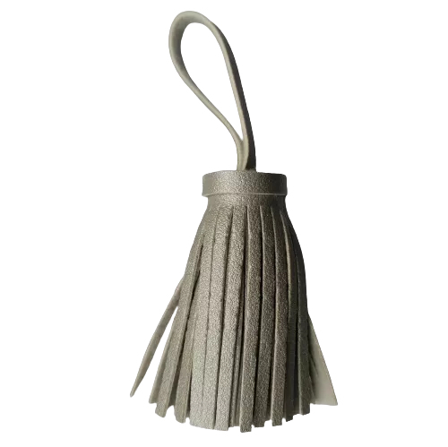 Kwastje in imitatieleder - zilver - 6 cm