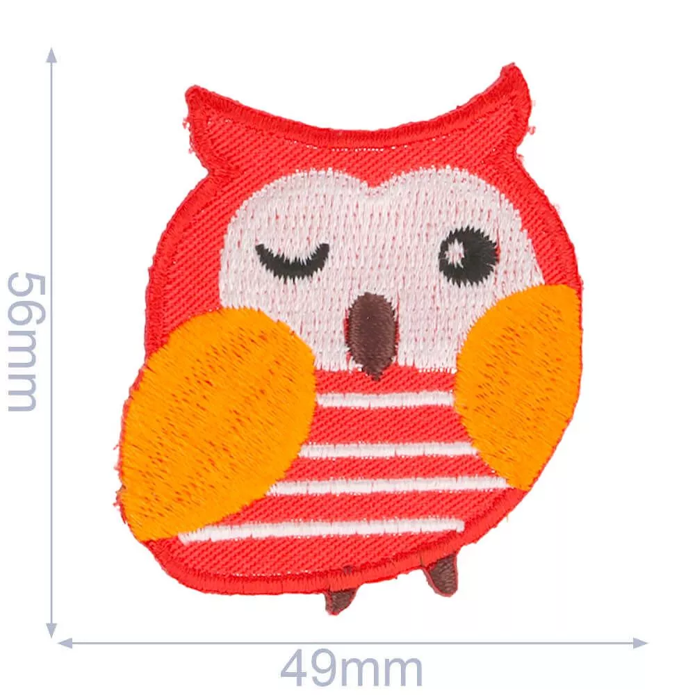 Opstrijkbare applicatie - uil rood en oranje - 5,6 x 4,9 cm