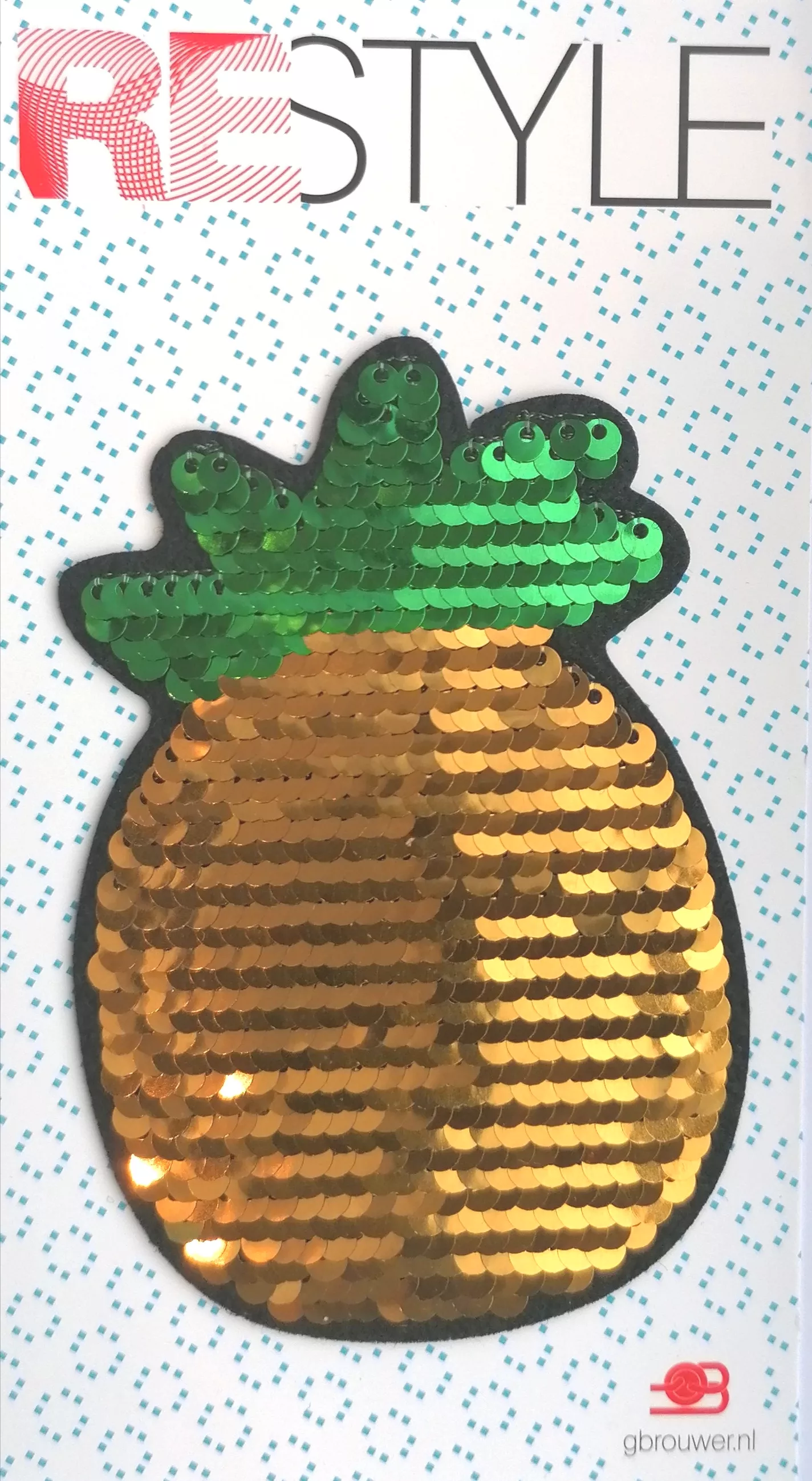 Omkeerbare pailletten applicatie - ananas - 10,5 x 6,5 cm
