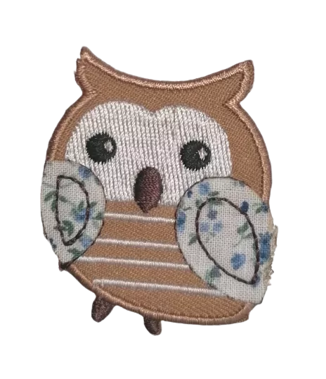 Opstrijkbare applicatie - beige uil - 5,6 x 4,9 cm