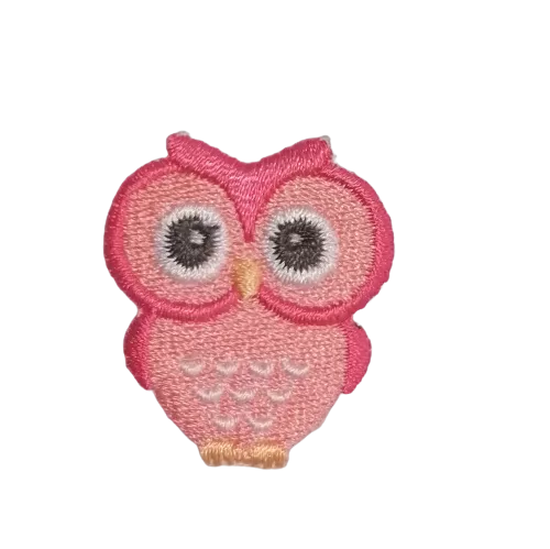 Applicatie - roze uil - 3,5 x 3 cm