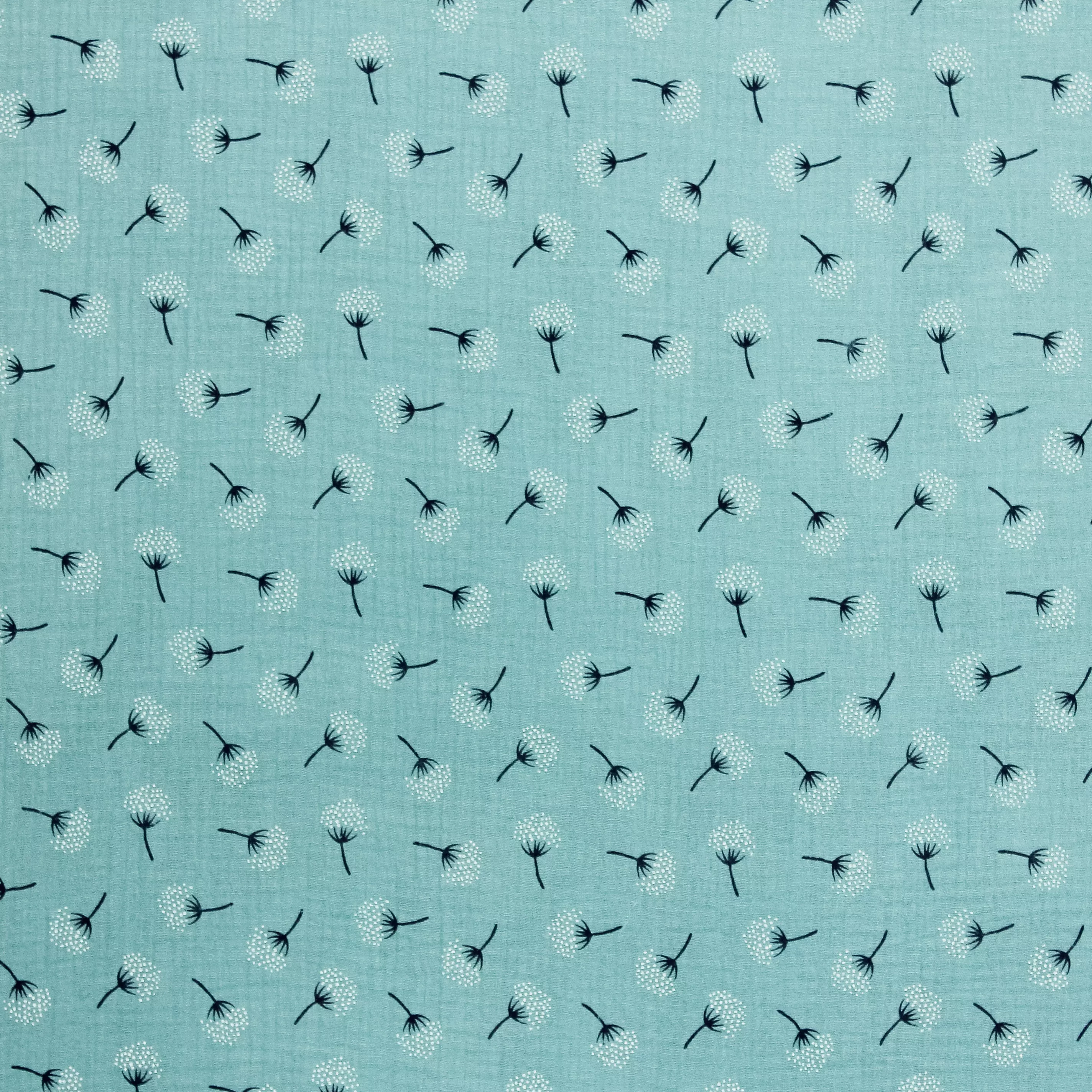 Blauwe double gauze met bloemen