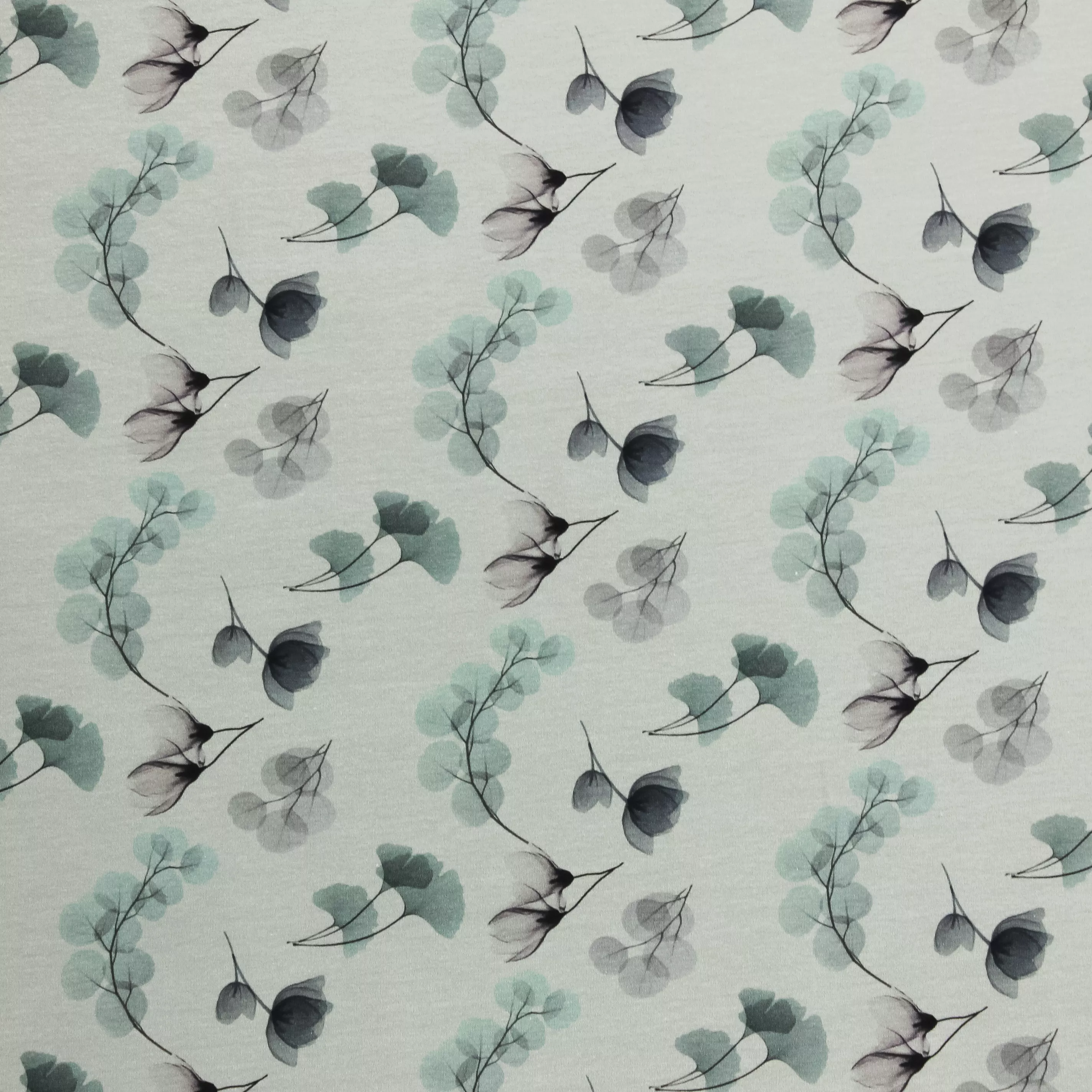 Blauwgrijze french terry met bloemen