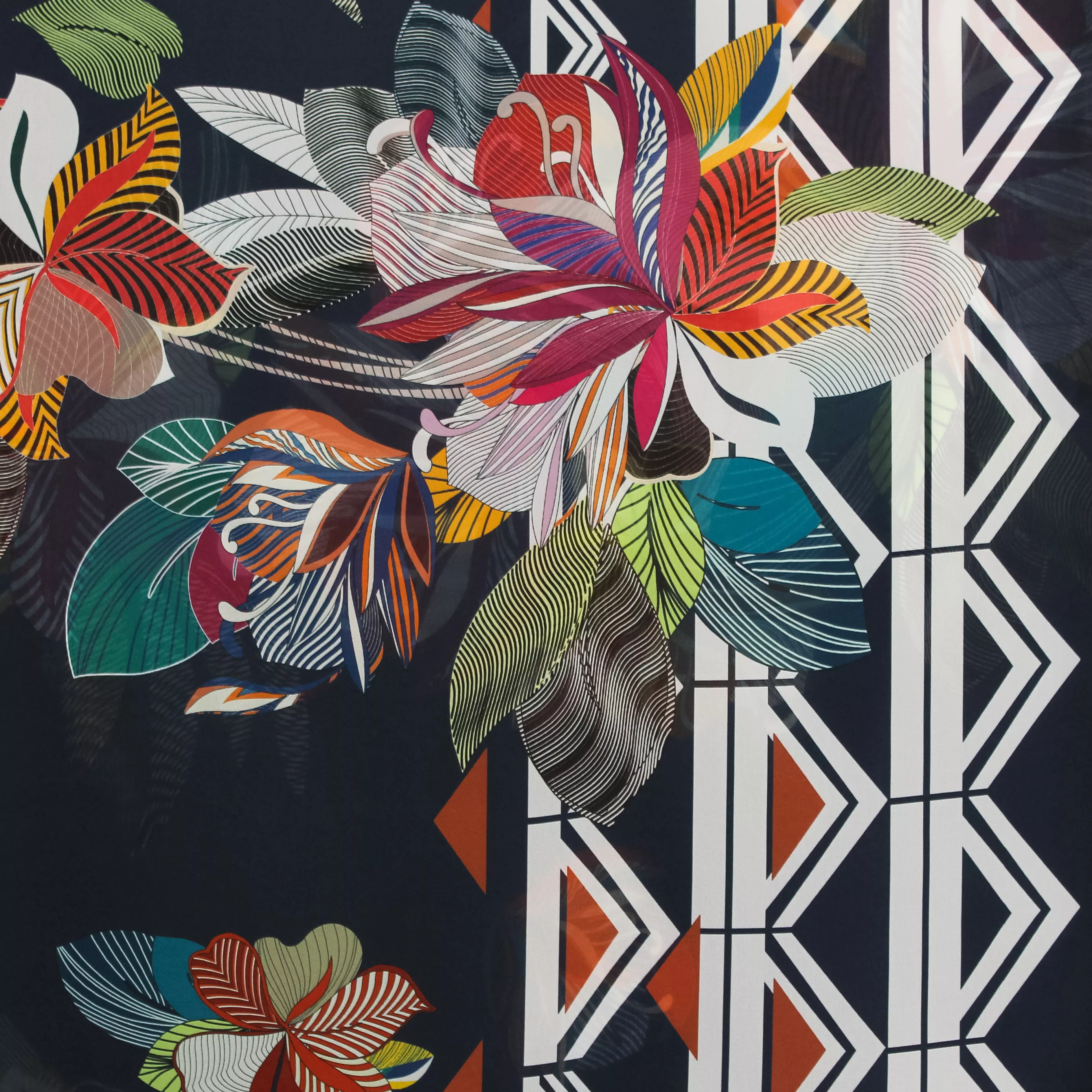 Half transparante blauwe polyester met bloemenpatroon