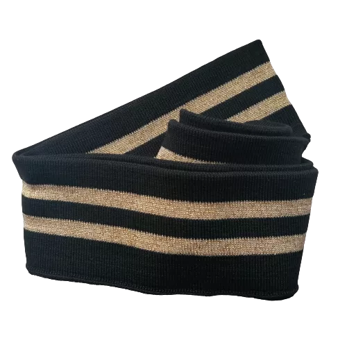 Zwarte cuff (boordstof) met gouden glitter strepen - 1,2 m