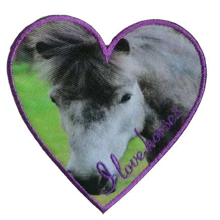 Hartvormige applicatie met paard / pony - 9 x 9 cm