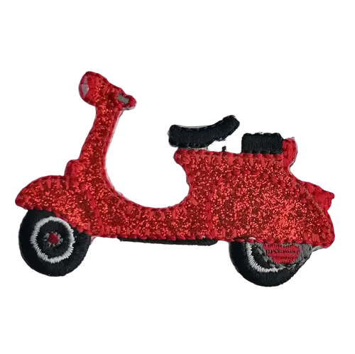 Applicatie - scooter / brommer / Vespa in rode glitter - 4 x 6 cm