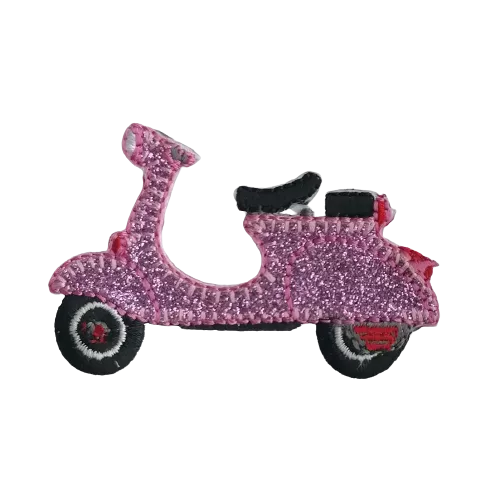 Applicatie - scooter / brommer / Vespa in roze glitter - 4 x 6 cm