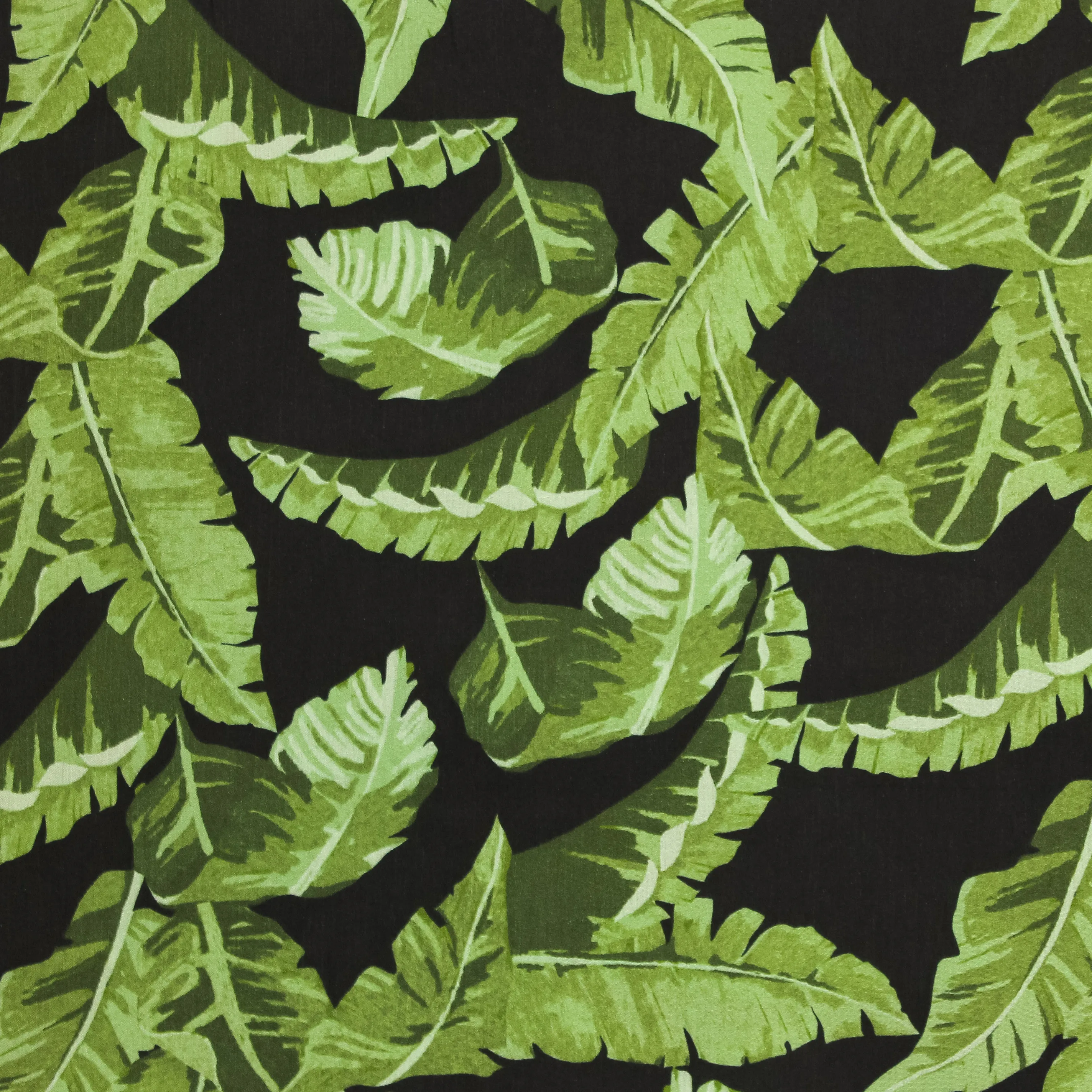 Zwarte viscose met tropische bladeren van Stitched By You